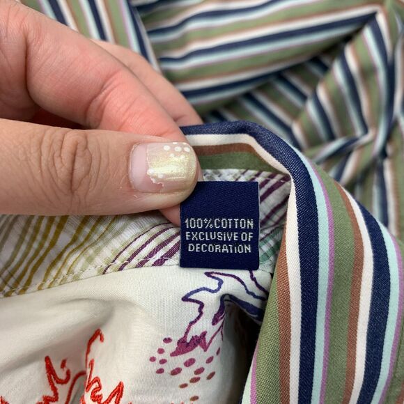 Robert Graham Crinkled Front Shirt Mens L Large Ivy Multicolor Stripe Button Up - Picture 9 of 12